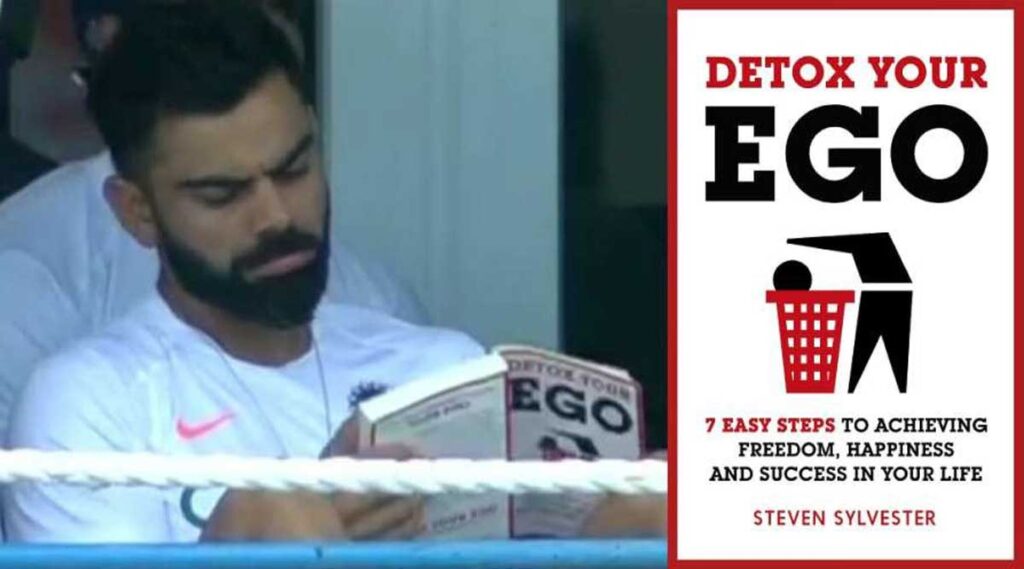 Virat Kohli reding a book titled Detox Your Ego(Twitter LinkedIn)